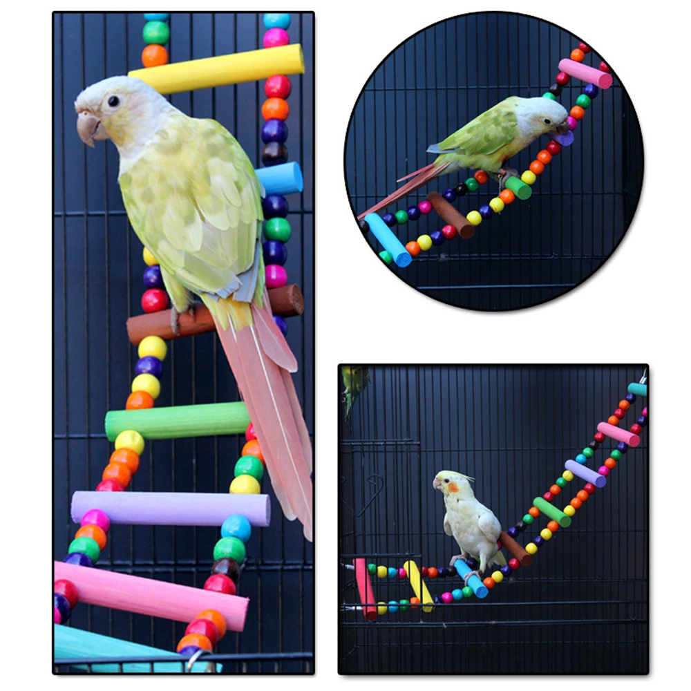 Multicolor Wood Hanging Climbing Ladder Toys 12 Step Ladders Colorful Bridge Swings for Birds Parrot Parakeet Cockatiel Budgie