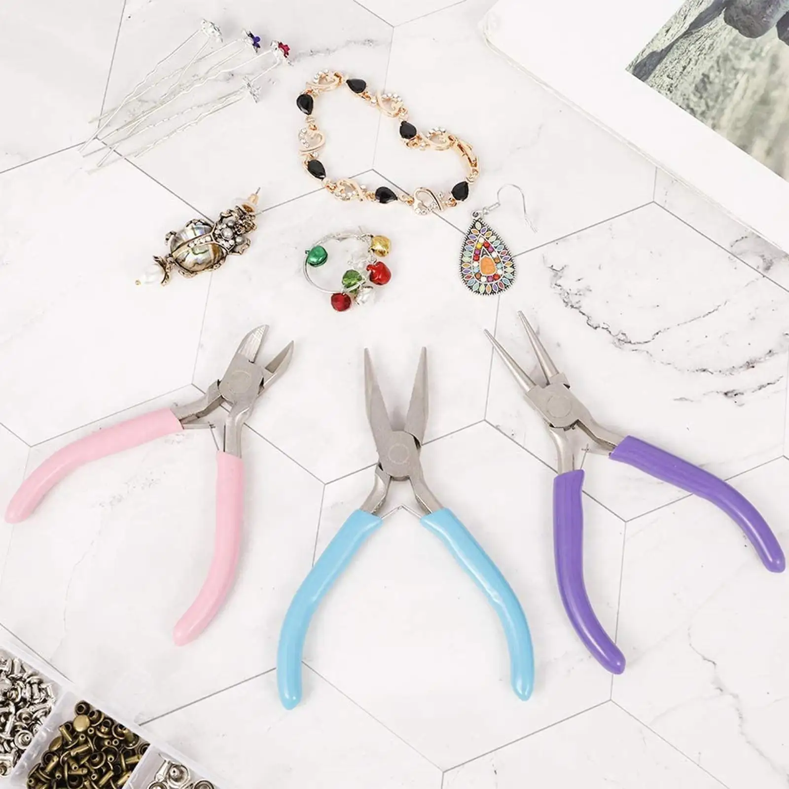 

Jewelry Pliers 3pcs Jewelry Making Pliers Tools with Chain Nose Pliers, Round Nose Pliers, Wire for Jewelry Repair Supplies
