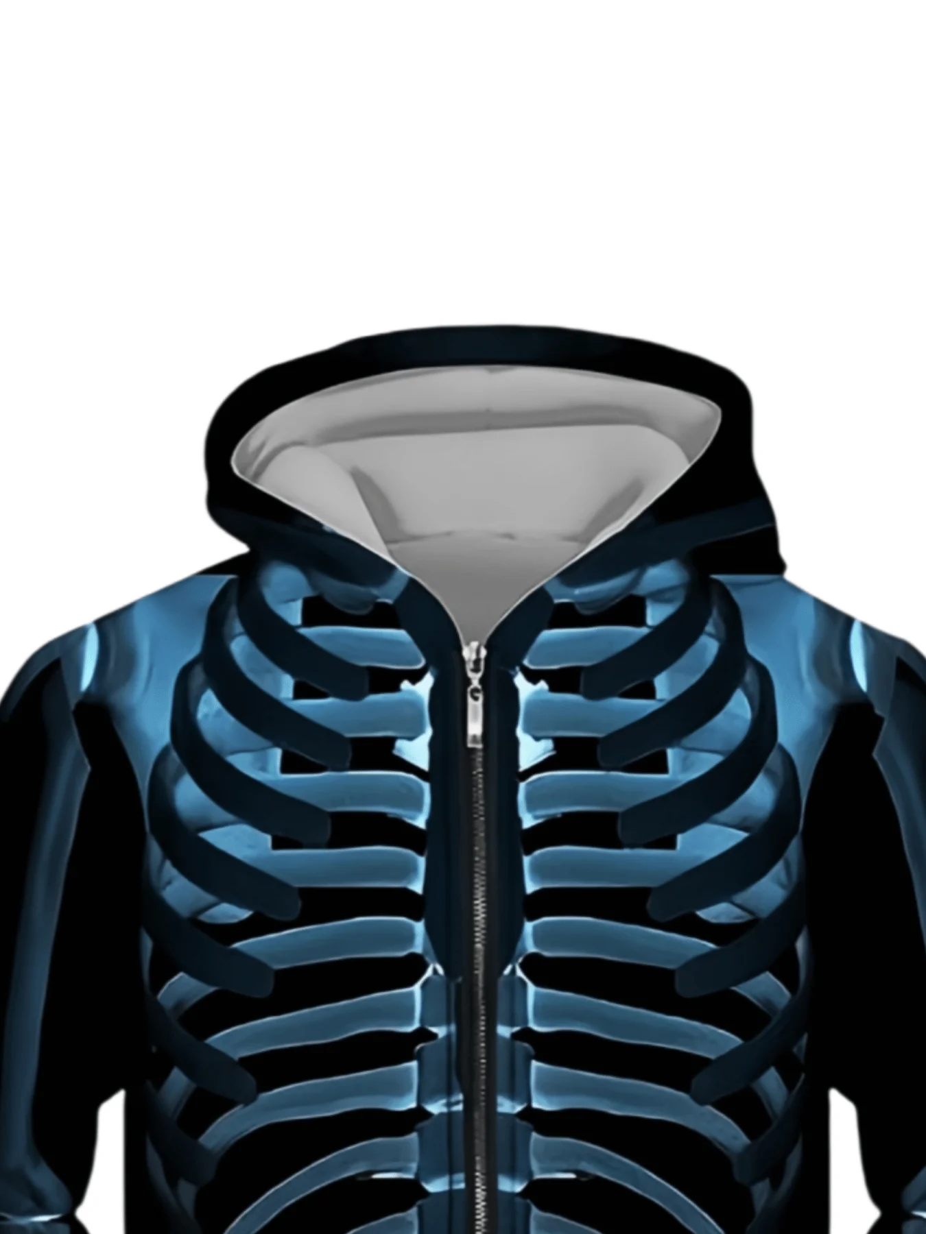 

Mens Blue 3D X-Ray Ribcage Print Zip-Up Hoodie And Matching Joggers Gothic Streetwear Outfit For Halloween Party Or Casual Wear