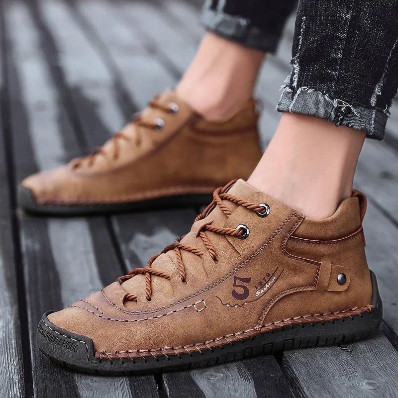 

Men's Leather Casual Ankle Boots Fashion Moccasin High Quality Handmade Oxford Shoes for Men Lightweight Breathable Mens Boots