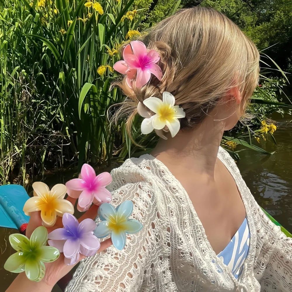 Hawaiian Gradient Hair Clips Flower Hair Claws Big Size Fashion Head Wear Hairpin for Women Girls Crab Barrette Hair Accessories