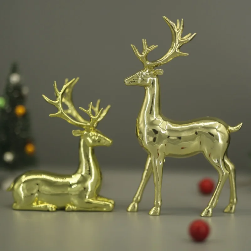 زوج من زخارف تمثال الأيائل المذهبة، مناسبة لزينة عيد الميلاد، مثالية لتزيين سطح المكتب في المكاتب وغرف النوم، #1