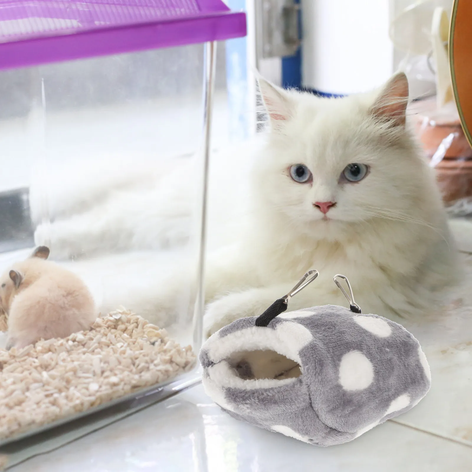 Cama de invierno para mascotas, cuna de algodón cálida, accesorios para jaula, talla S, gris, para pájaros, loros, hámsteres, erizos, chinchillas, hamaca para hámsteres