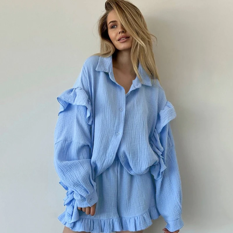 

Осень 2024, популярный свободный и приятный для кожи топ из чистого хлопка с листьями лотоса и рукавами по бокам, домашний комплект из двух предметов