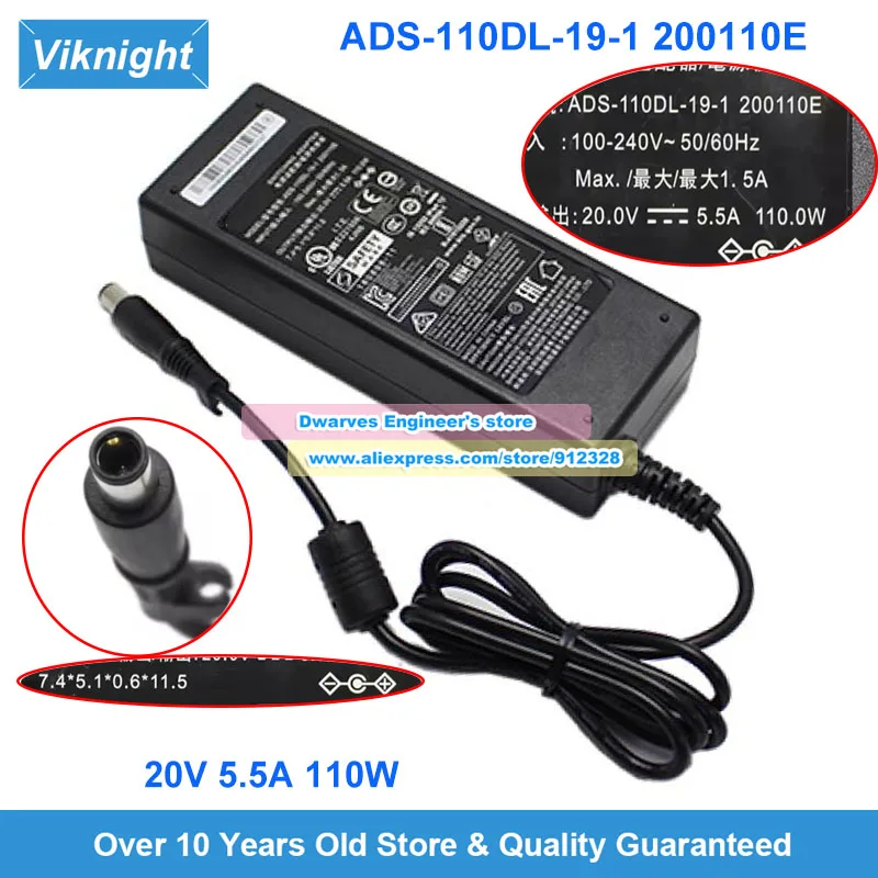 

Блок питания ADS-110DL-19-1 200110E, адаптер переменного тока 20В 5.5А 110Вт для Lacie 1/2BIG DOCK THUNDERBOLT 3 LRDMU06, разъем 7.4x5.0