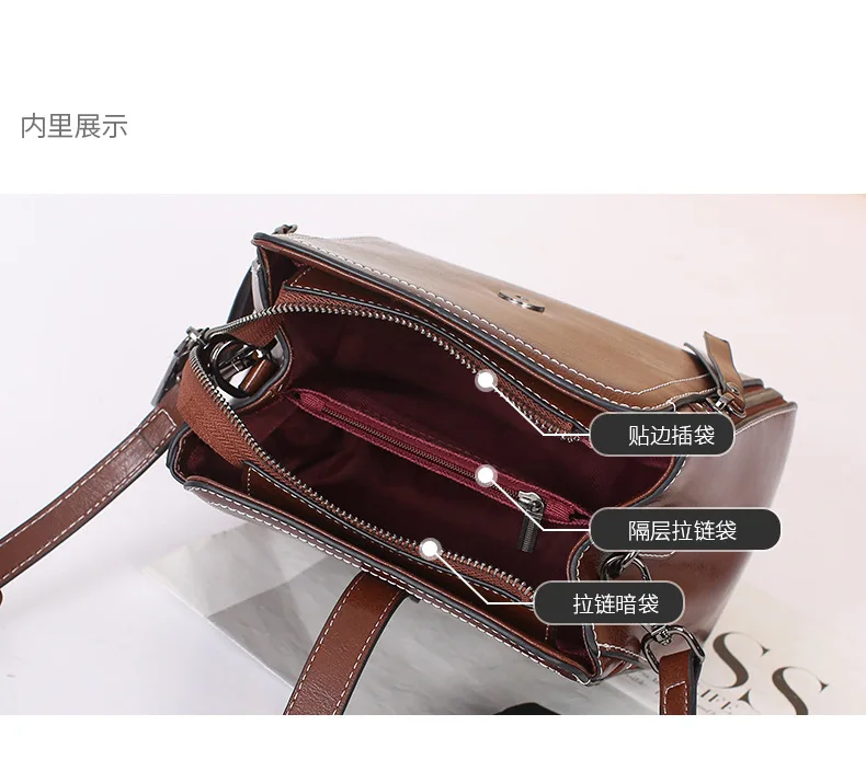 2024 New Genuine Leather Oil Wax Women\'s Handbag Single Shoulder Crossbody Bag Women\'s Summer Bucket Bag