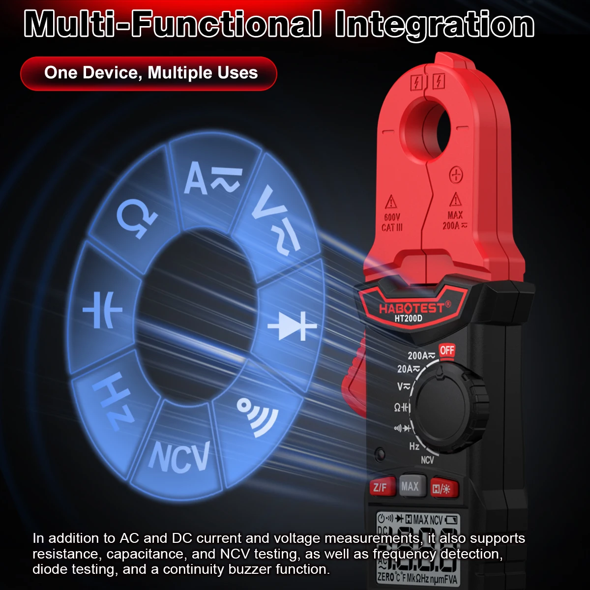 HABOTEST Digitales Zangenamperemeter AC/DC Strom-Spannungs-Tester Multimeter für HVAC Automobil Elektrische Wartung HT200A/D Tester – Detail 10