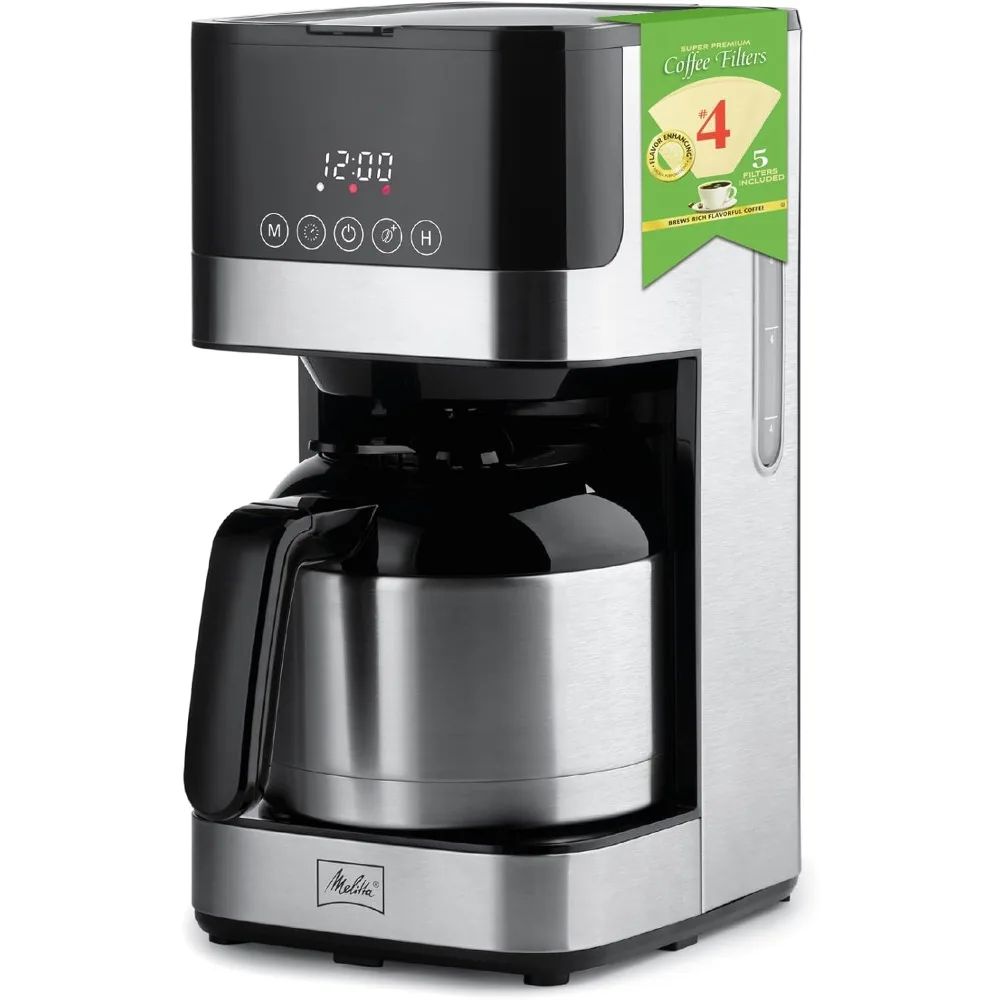 Cafetera de goteo térmica Melitta Aroma Tocco, 8 tazas, programable con apagado automático, pausa y servicio, carafe de acero inoxidable