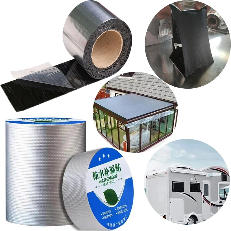 

Asphalt Super Waterproof Tape Aluminum Foil Butyl Rubber Leak Stop Sealing Repair Tape Roof Hose Repair Flexible Tape Self Adhes