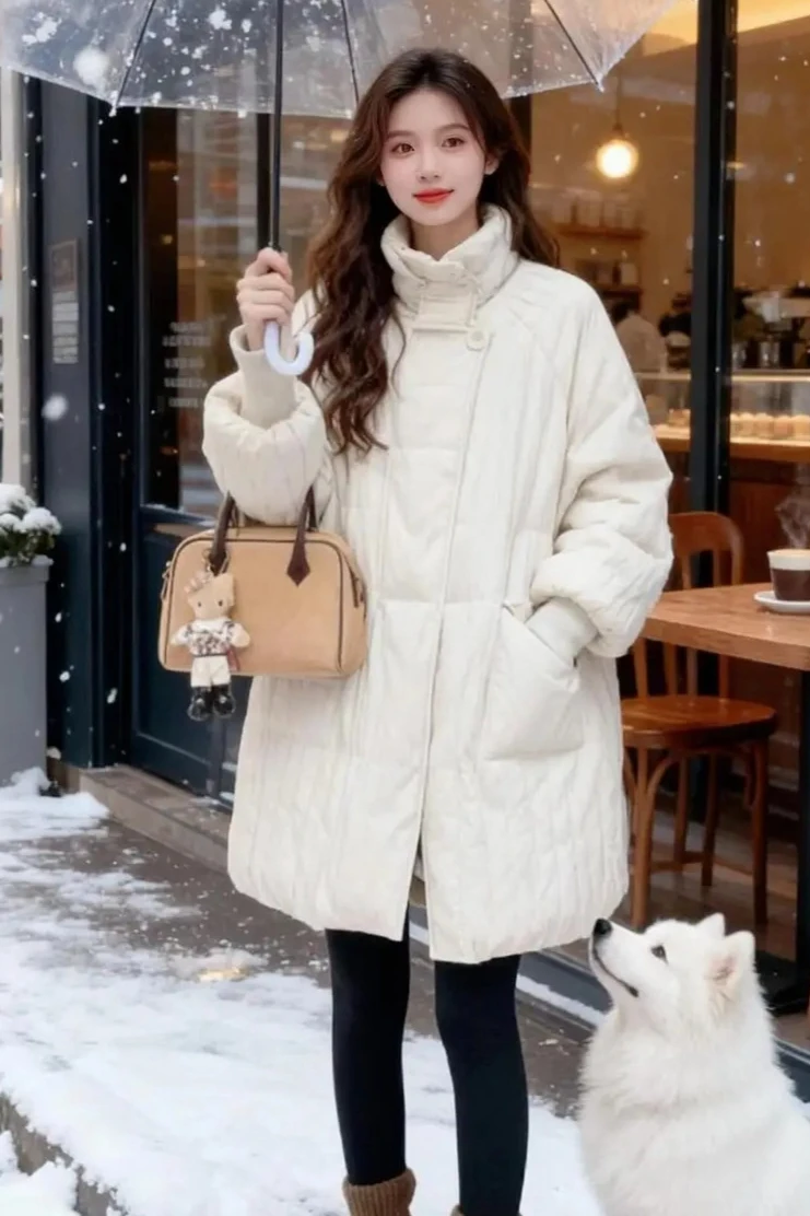 

2026 Autumn/Winter Women's Oversized Down Cotton Jacket Loose High Collar Commuter Windproof Cotton Jacket
