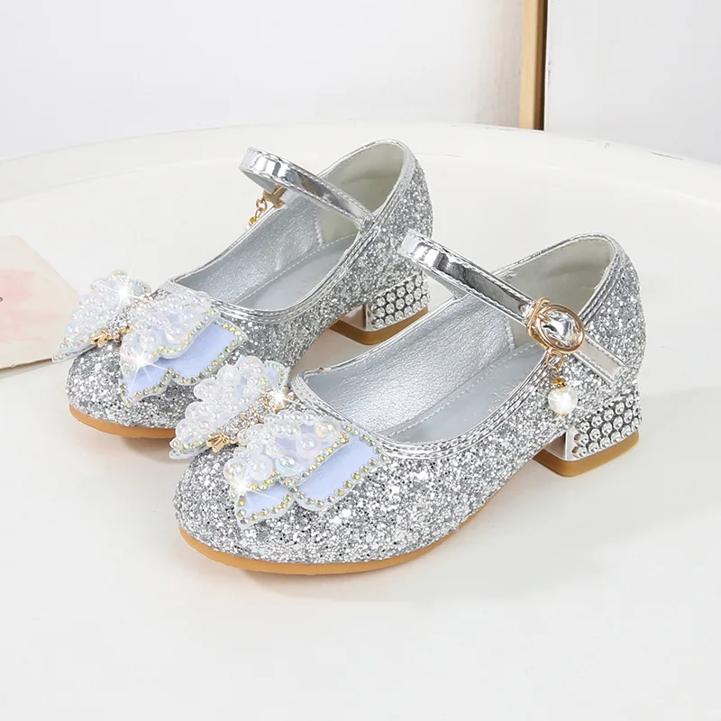 Zapatos de tacón alto para niñas, sandalias de fiesta de cumpleaños, Cosplay de Navidad, princesa Elsa, Frozen brillante