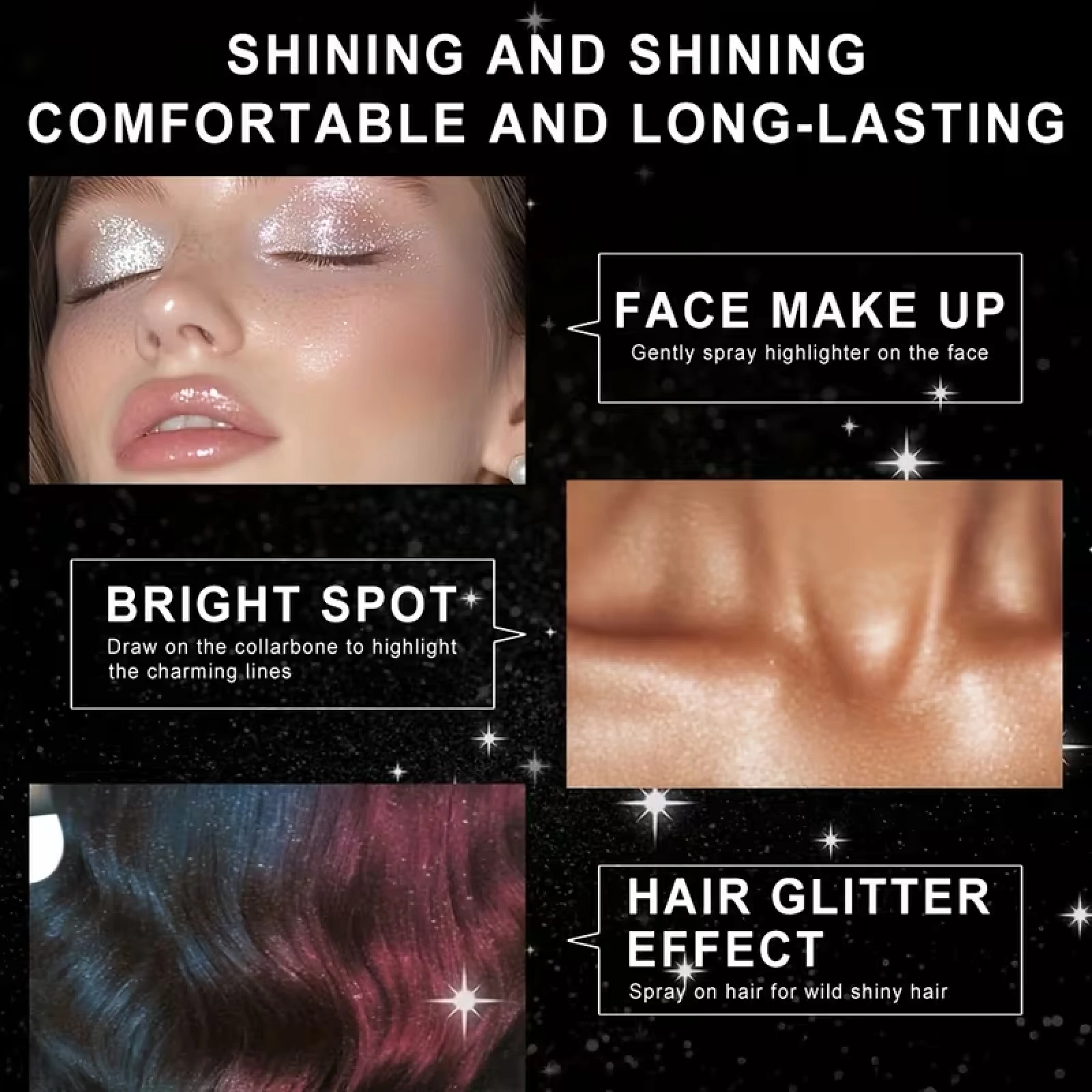 Shimmer Glitter Body Spray with Keratin & Biotin – Sparkling Glitter Spray for Extra Shine and Glamour – 100g view 6
