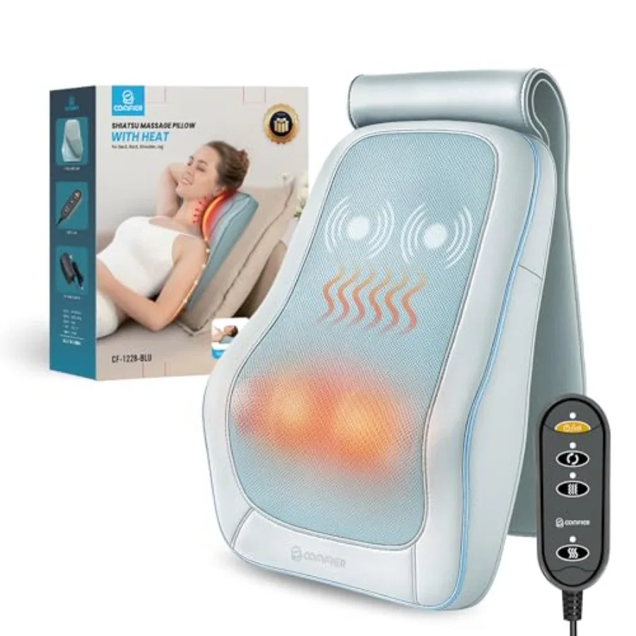 

Shiatsu Back Massager with Heat Vibration 3D Deep Kneading Back Massage for Pain Relief Home Office Use Blue