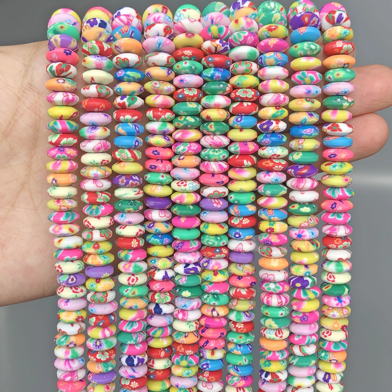 

Бусины из полимерной глины с цветным цветочным узором, 8x3 мм