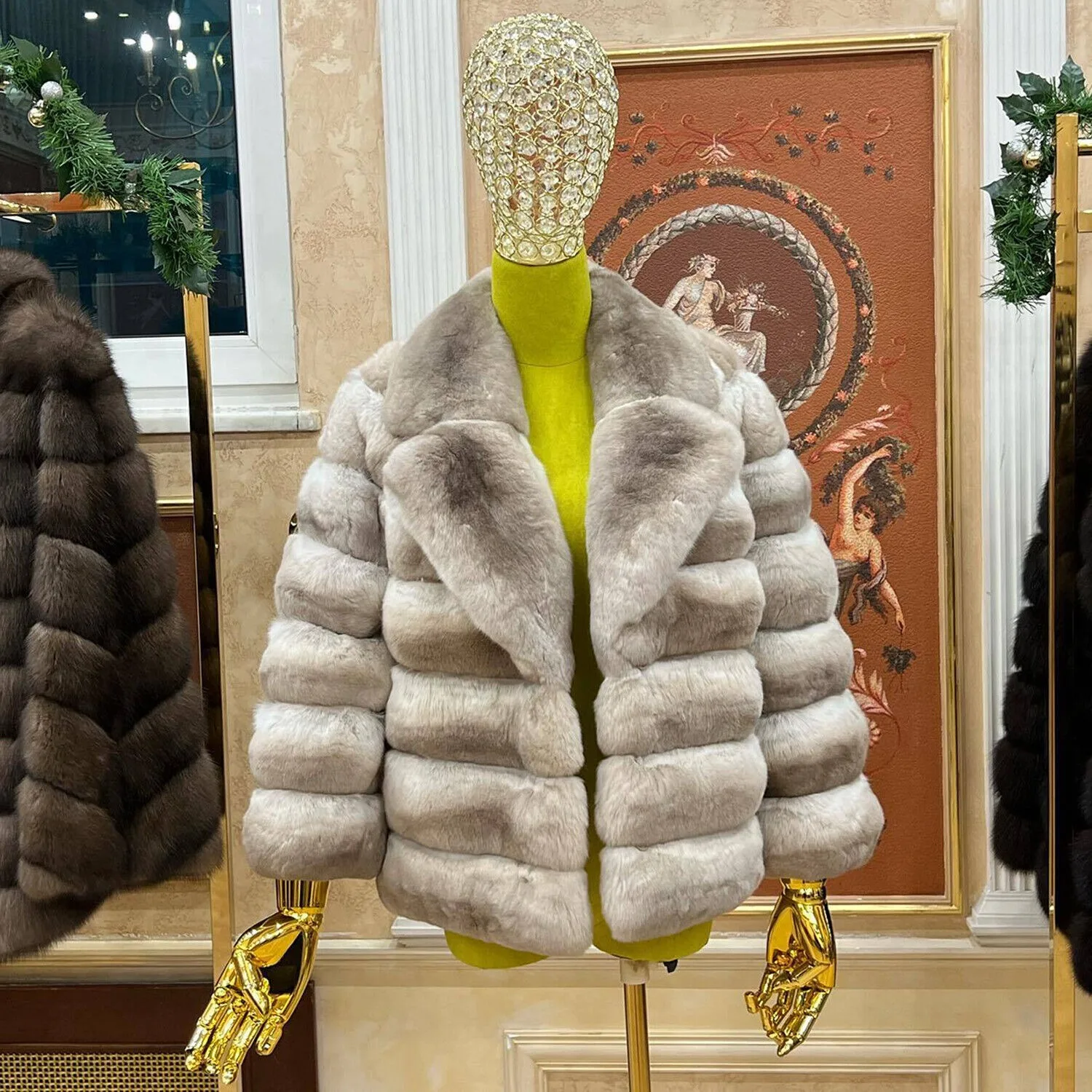 Mode Frauen echte Rex Kaninchen Pelz Anzug Kragen Mantel Winter warme Chinchilla Jacke Damen bekleidung Trend neu in Mänteln