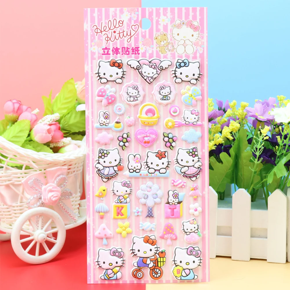 Kawaii Cartoon Hello Kitty 3D Bubble Sticker Anime Sanrio Decals Cute Children Reward Puffy Sticker for Kids Stationery Supplies