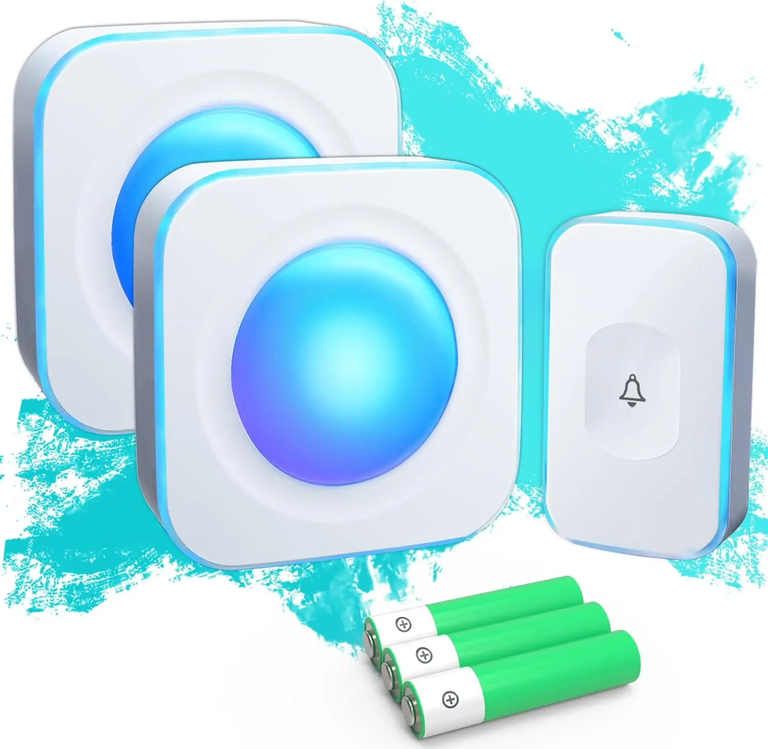 

Беспроводной дверной звонок со световой индикацией, 36 мелодий, 4 уровня громкости, радиус действия до 1200 футов (2 приемника и 1 кнопка)