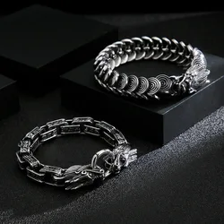 KALEN Retro Stainless Steel 3D Dragon Chunky Bracelet for Men Stylish and Powerful Dragon Charm Male Party Jewelry Boyfriend G