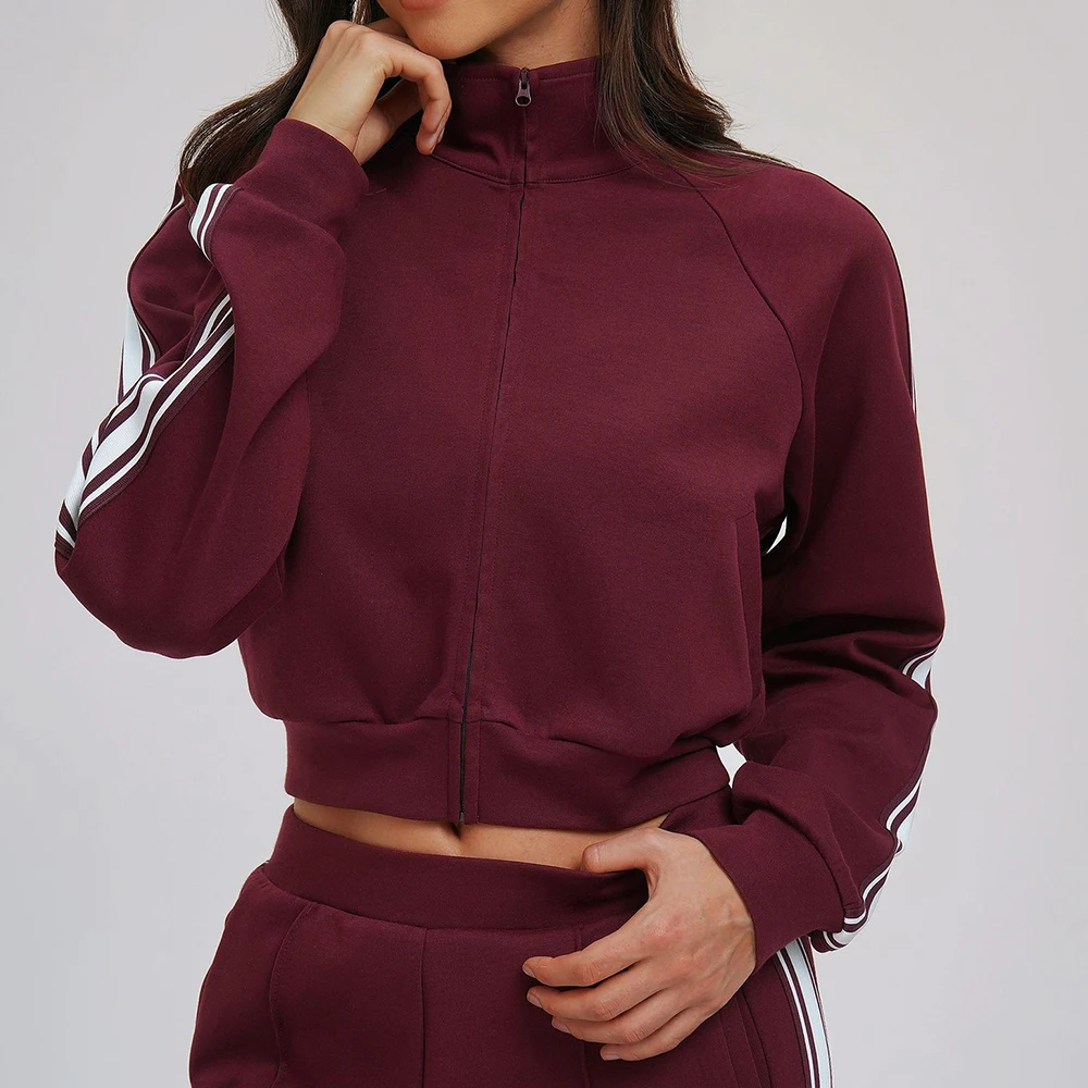 

Winter contrasting hoodie jacket high neck windproof zipper long sleeved women pocket thick hoodie outdoor sports cycling jacket