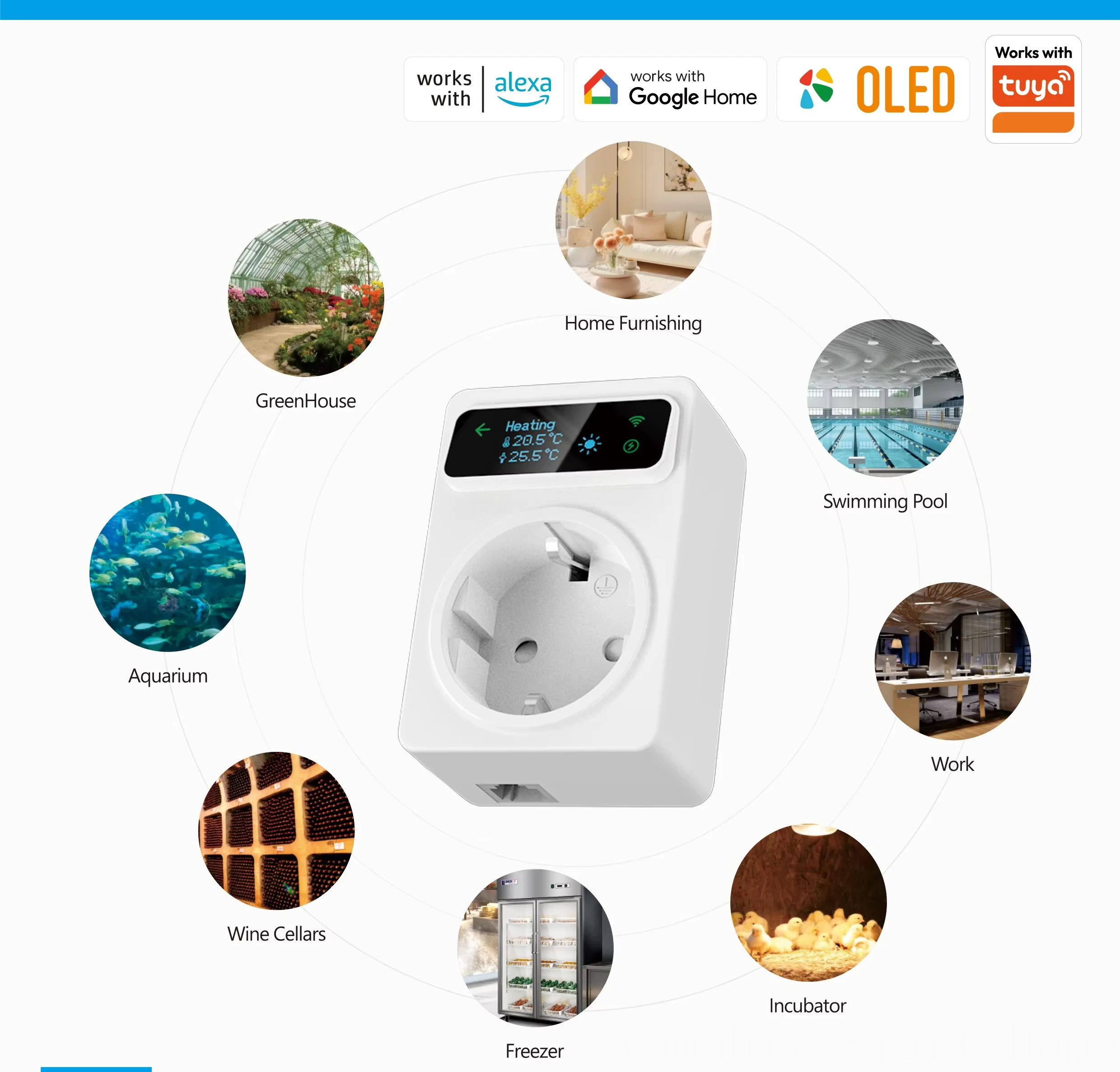 Wi-Fi Smart Socket Electric Thermostat OLED Suitable for 16A Cooling & Heating Socket Temperature Controller Alexa Compatible