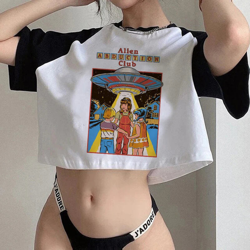 Crop Top Gothic Horror Y2k Cropped Aesthetic 90s Satan T Shirt Women Satanism Evil Demon Grim Death Tshirt Female  T-shirt