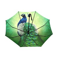 Peacock Automatic Tri Fold Umbrella Sun Anti-UV Foldable Compact Light Weight Protection (Inside Printing) Travel Umbrella