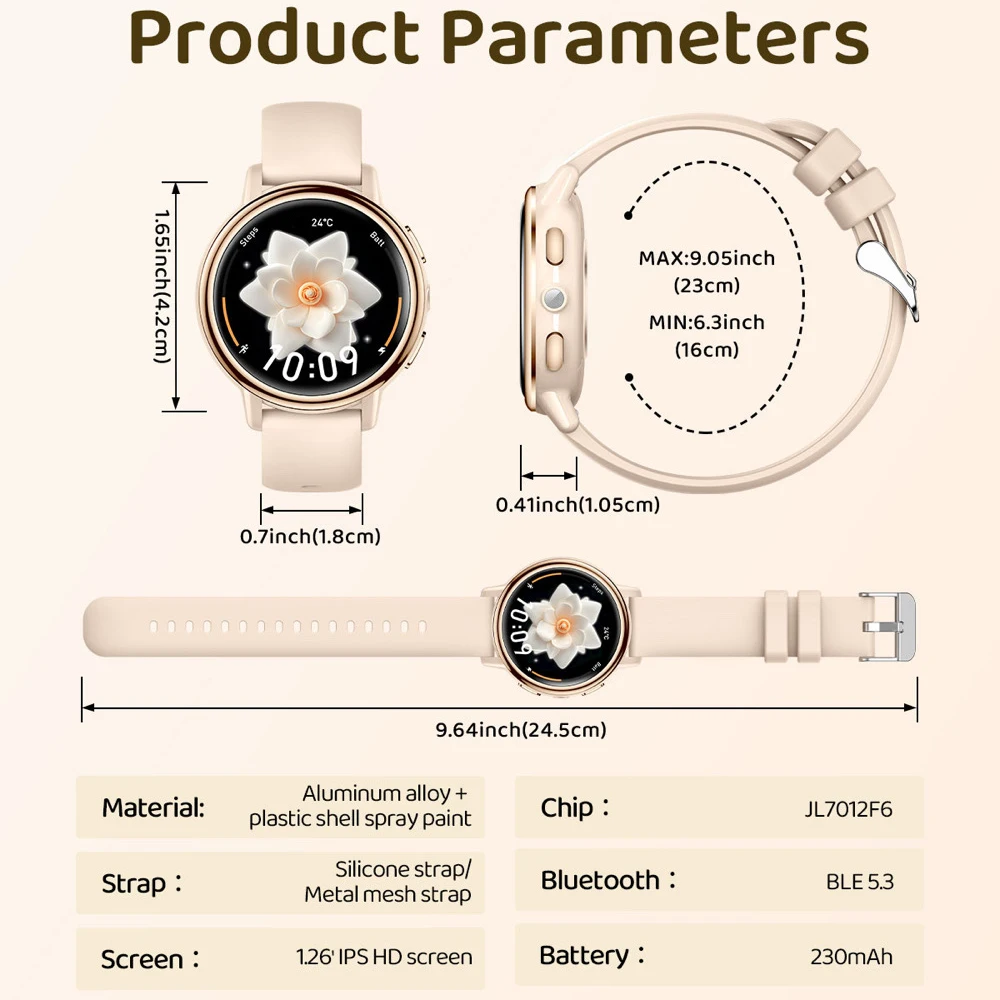 

BT Call Smart Watch Women Music Flashlight Waterproof Weather Smart Watches Lady Full Touch Screen Sports Fitness Custom Dial