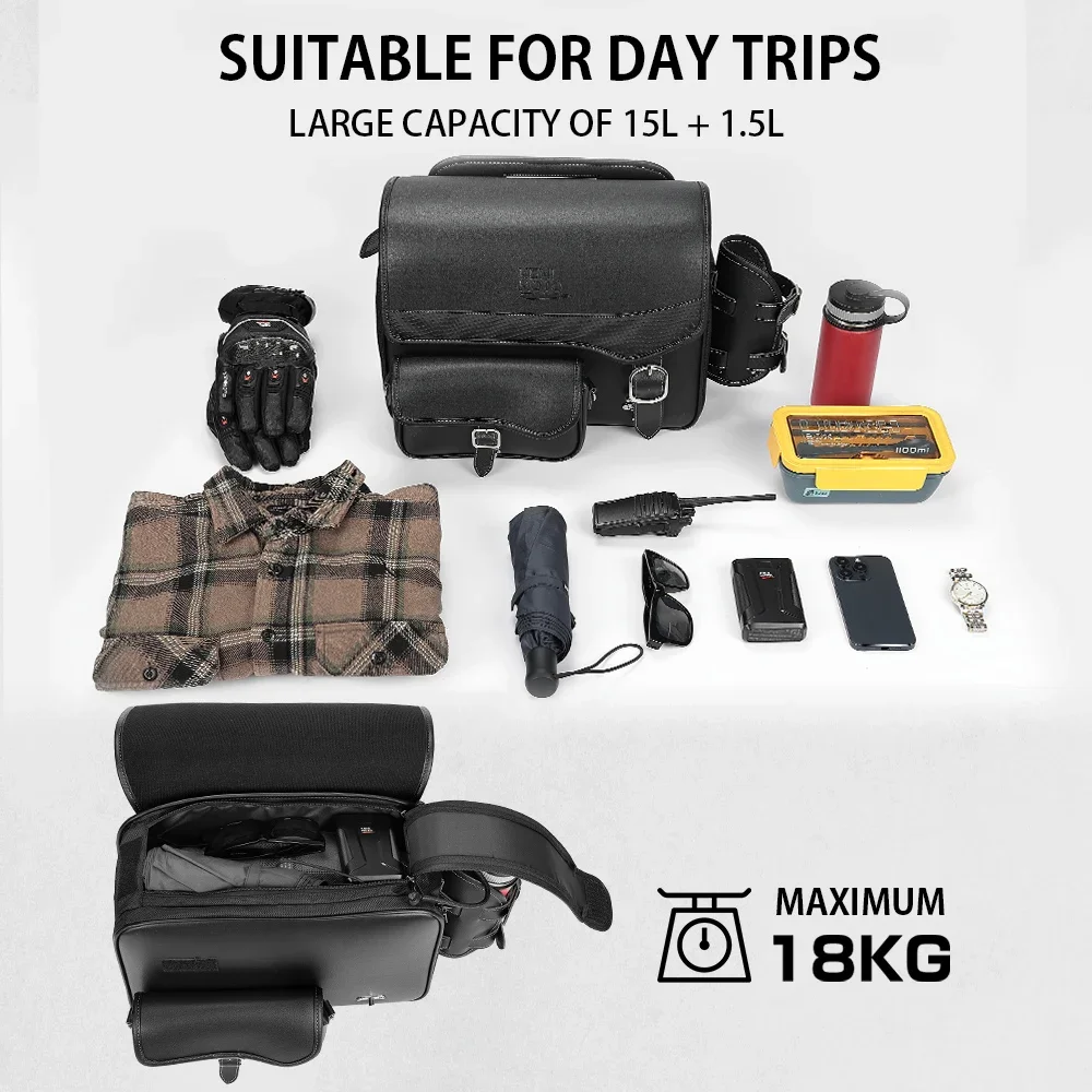 Motorcycle Side Bags 15L Waterproof Saddlebags for Honda Rebel 250 500 1100 CL250 CT125 CC110 for Kawasaki W650 for Yamaha SR400