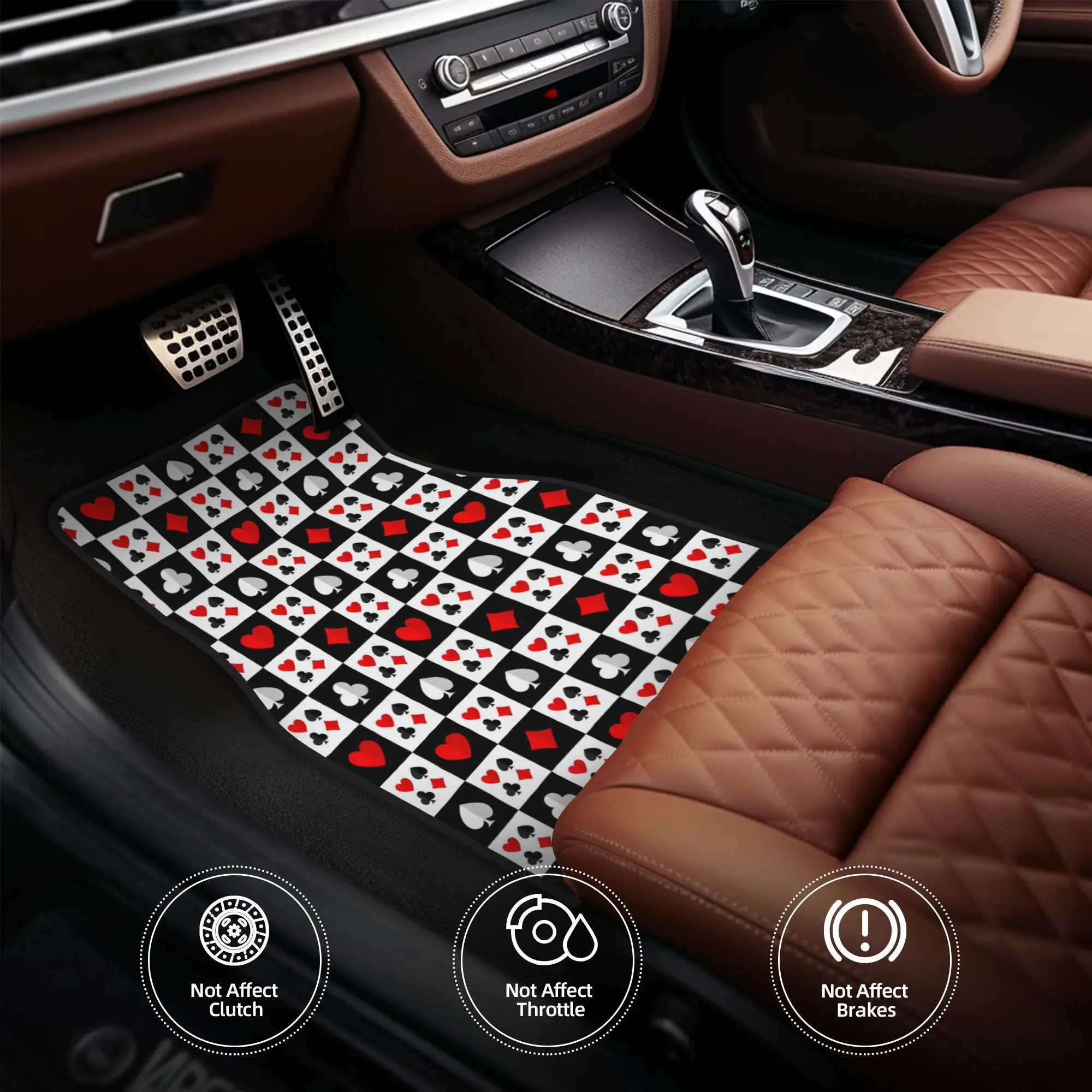 4pcs Cartoon Poker Car Mats- Clubs/Diamonds/Hearts/Spades- Universal For All Models- Matches Neat Interior