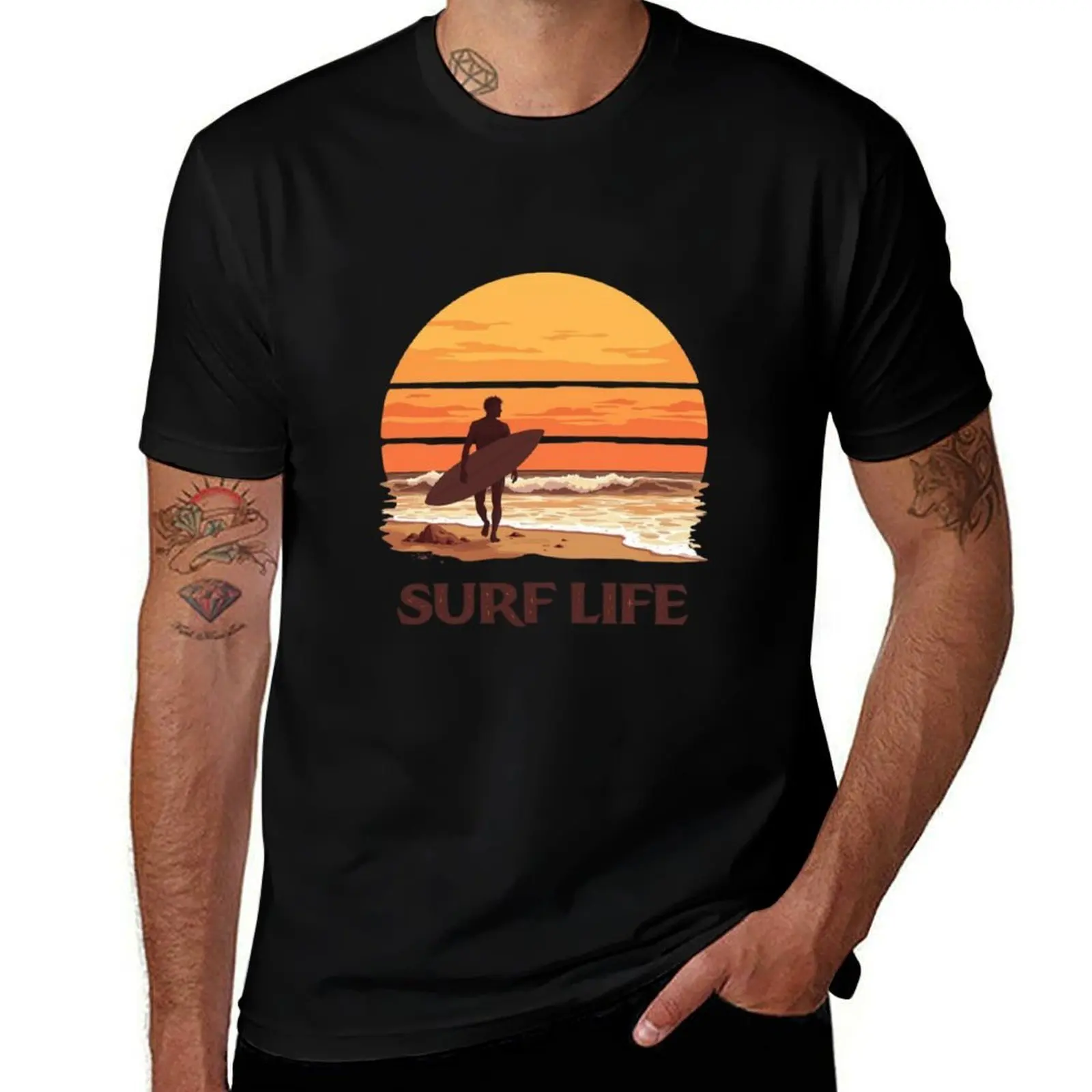 

Футболка Surf Life, мужские футболки большого размера, черная одежда в стиле хиппи, мужские хлопковые футболки