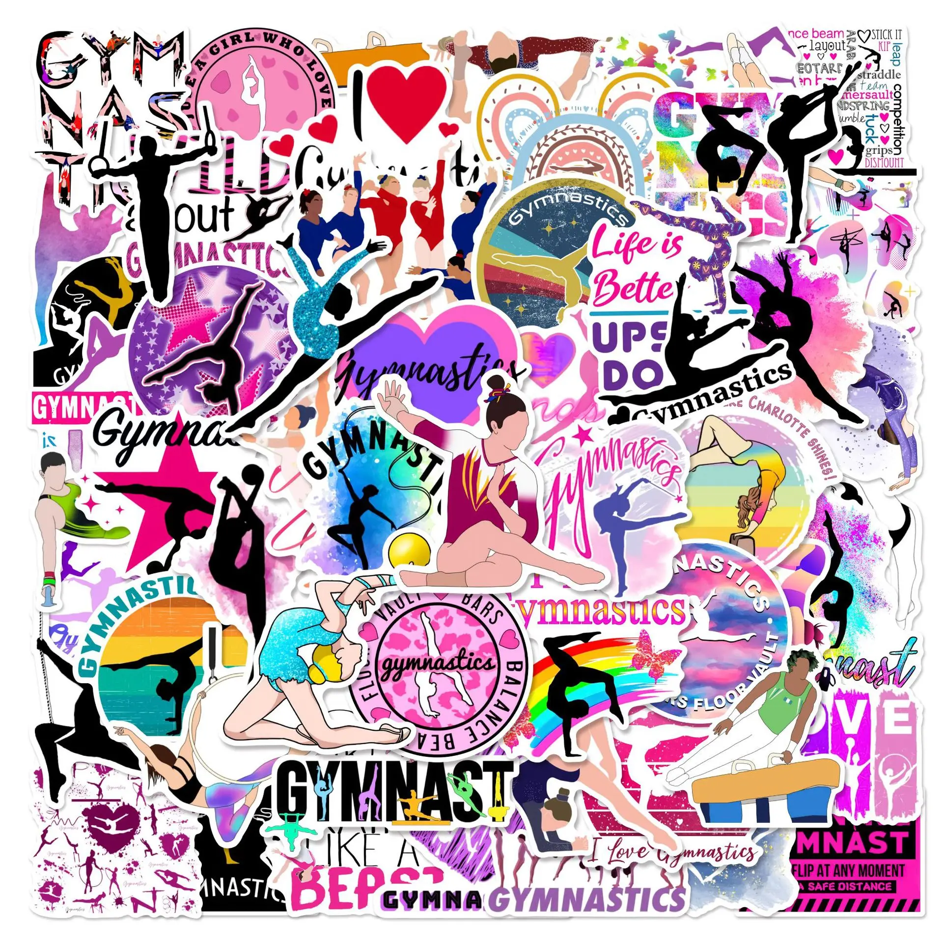 50pcs Cartoon Gymnastics Sports Series Graffiti Stickers Suitable for Helmets Desktop Wall Decoration DIY Sticker Pack Wholesale