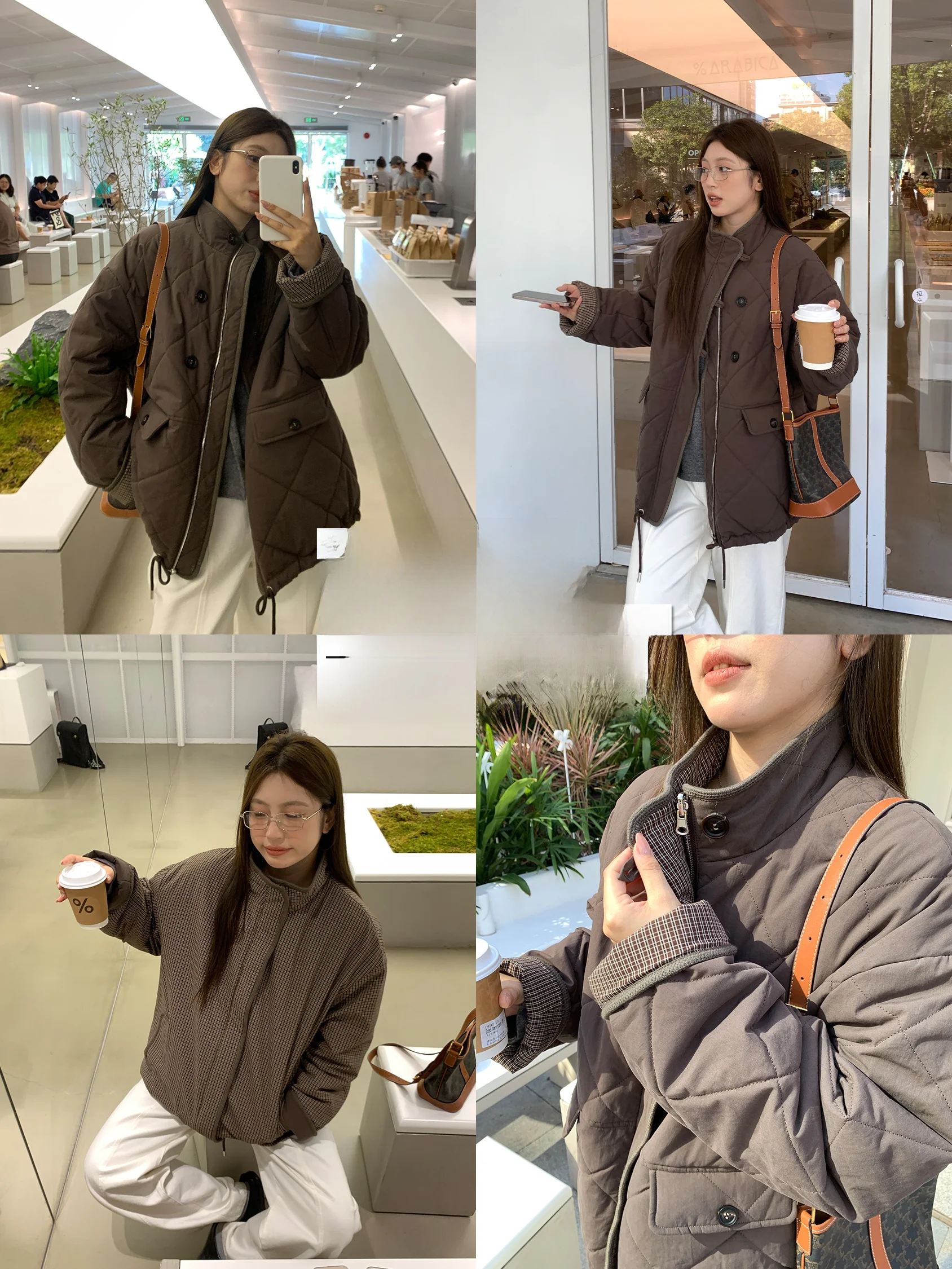 

NAZ Large Size Autumn Winter 00% Cotton Plaid Design Warm Versatile Double-Sided Wear Retro Cotton Jaet for plus Size Women