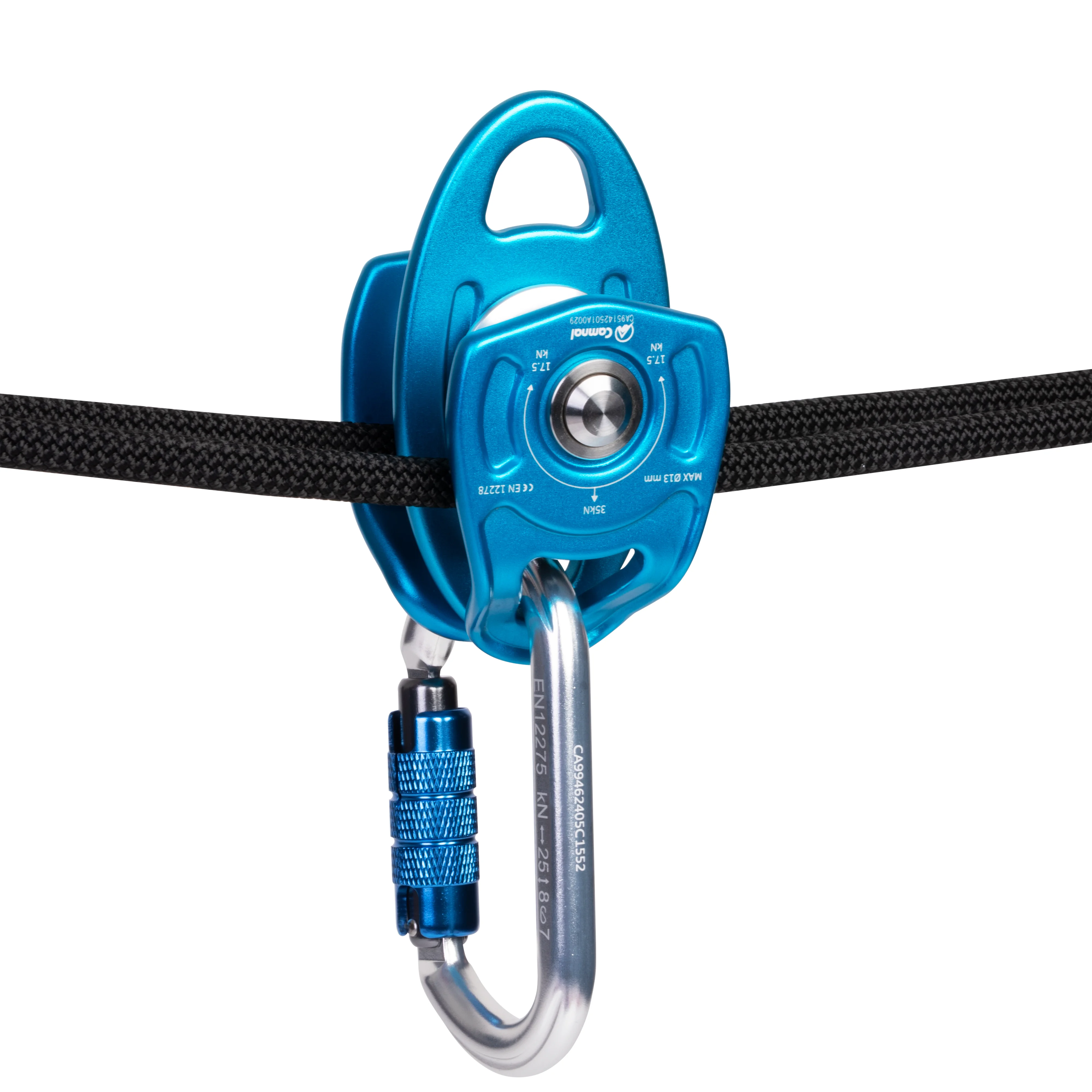 Camnal Lightweight 7075 Aluminum Alloy Double Wheel Hook Swivel Adjustable Rope Pulley Block 35kN Tension Aviation Climbing
