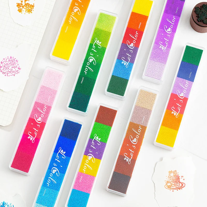 Long Gradient Color Candy Color Inkpad DIY Gradient Multicolor Stamp Pad Children Finger Painting Small Inkpad 10 Models