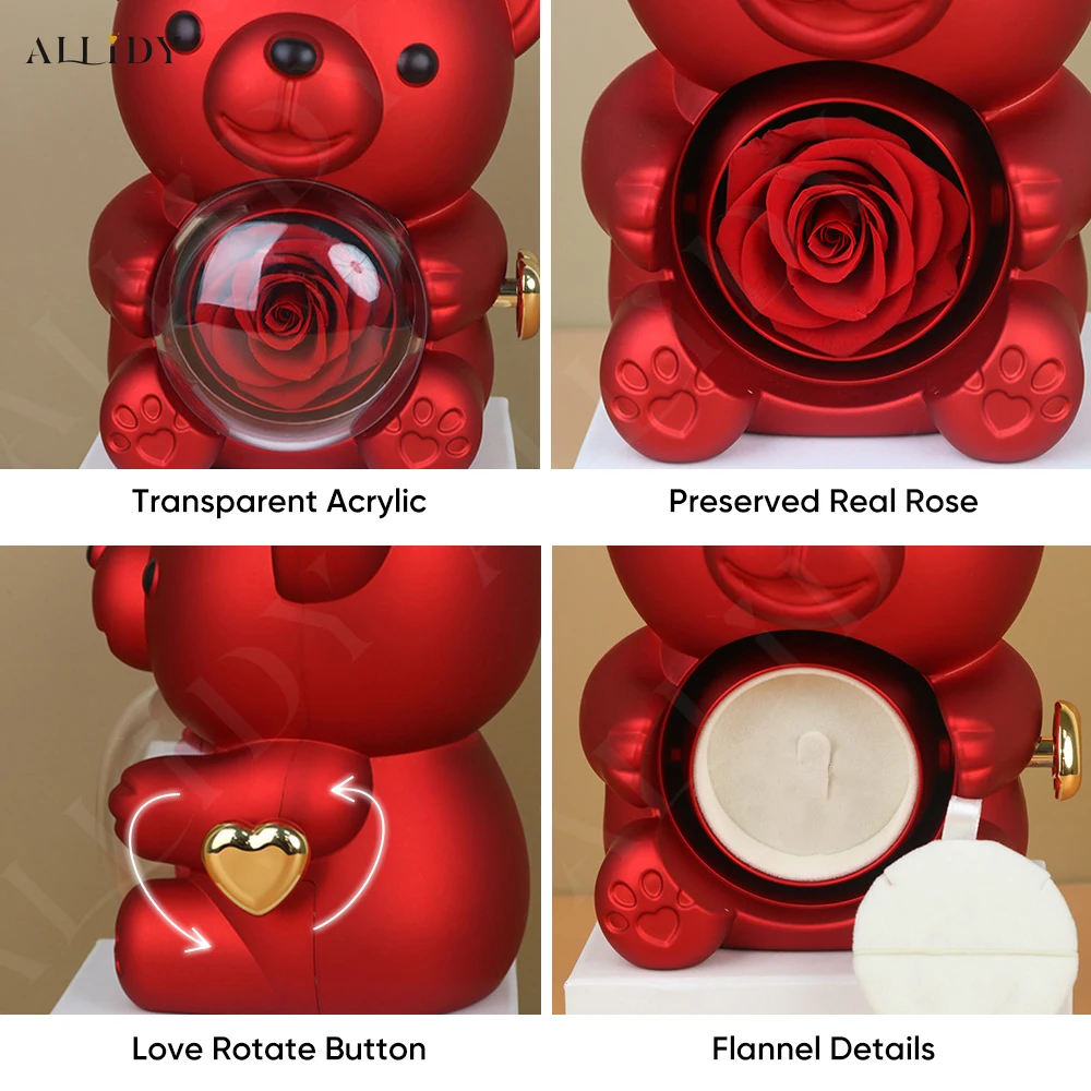 Red Zircon Pendant Necklaces With Rose Bear Gift Box For Girlfriend Women I Love You Gifts Trendy Wedding Jewelry
