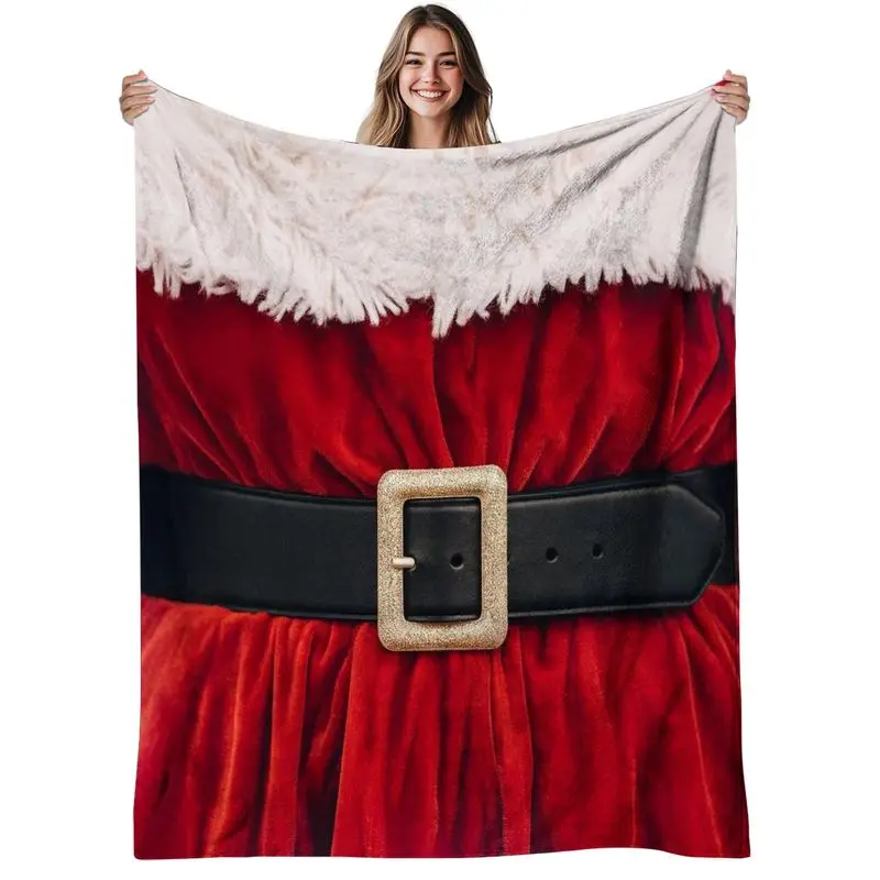 VIKAMA Funny Santa Belly Throw Blanket with Red Suit and Black Belt Novelty Christmas Blanket for Couch Bed and Holiday Gift