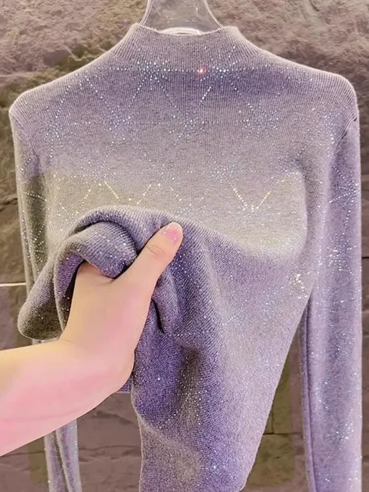 

Женский вязаный топ Ele Long Sve с облегающим кроем, с богатой отделкой, базовый слой, теплая внутренняя одежда из шерстяной смеси