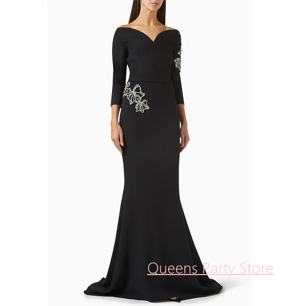 

Современное арабское вечернее платье по индивидуальному заказу с v-образным вырезом и длинными рукавами, кристаллами и скользящим шлейфом, платье русалки для выпускного вечера, свадебные платья