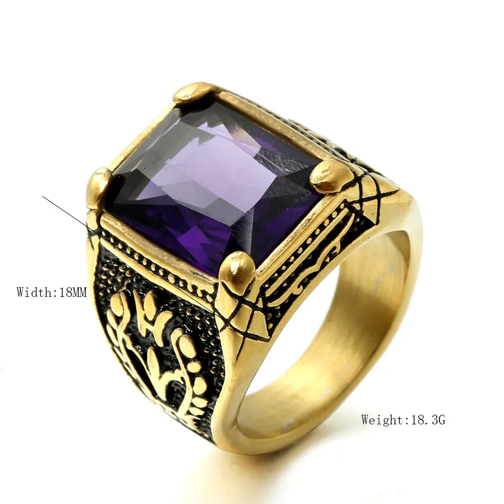 Size 7-15 Punk Rock Stainless Steel Geometric Square CZ Rings Man signet Rings for Men Retro Jewelry