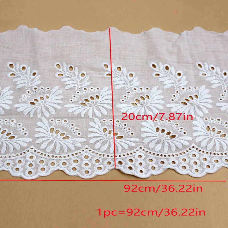 1/2/5 Yard Exquisite Off white Cotton Embroidery Lace Openwork Cotton Cloth DIY Clothing Accessories Curtains width 20cm