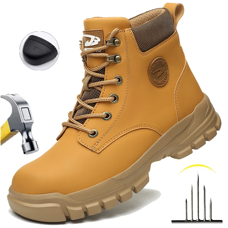 

Men‘s Work Boots Safety Shoes Waterproof Steel Toe Boots Anti-Smash Anti-Puncture Slip Resistant Construction Site Work Boots