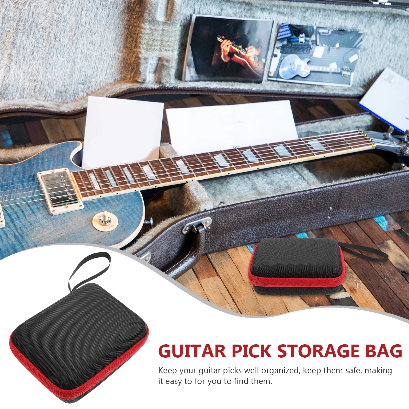 

Guitar Pick Bag Organizer Cases Picks Bags Container Carrying Electric Holder Red