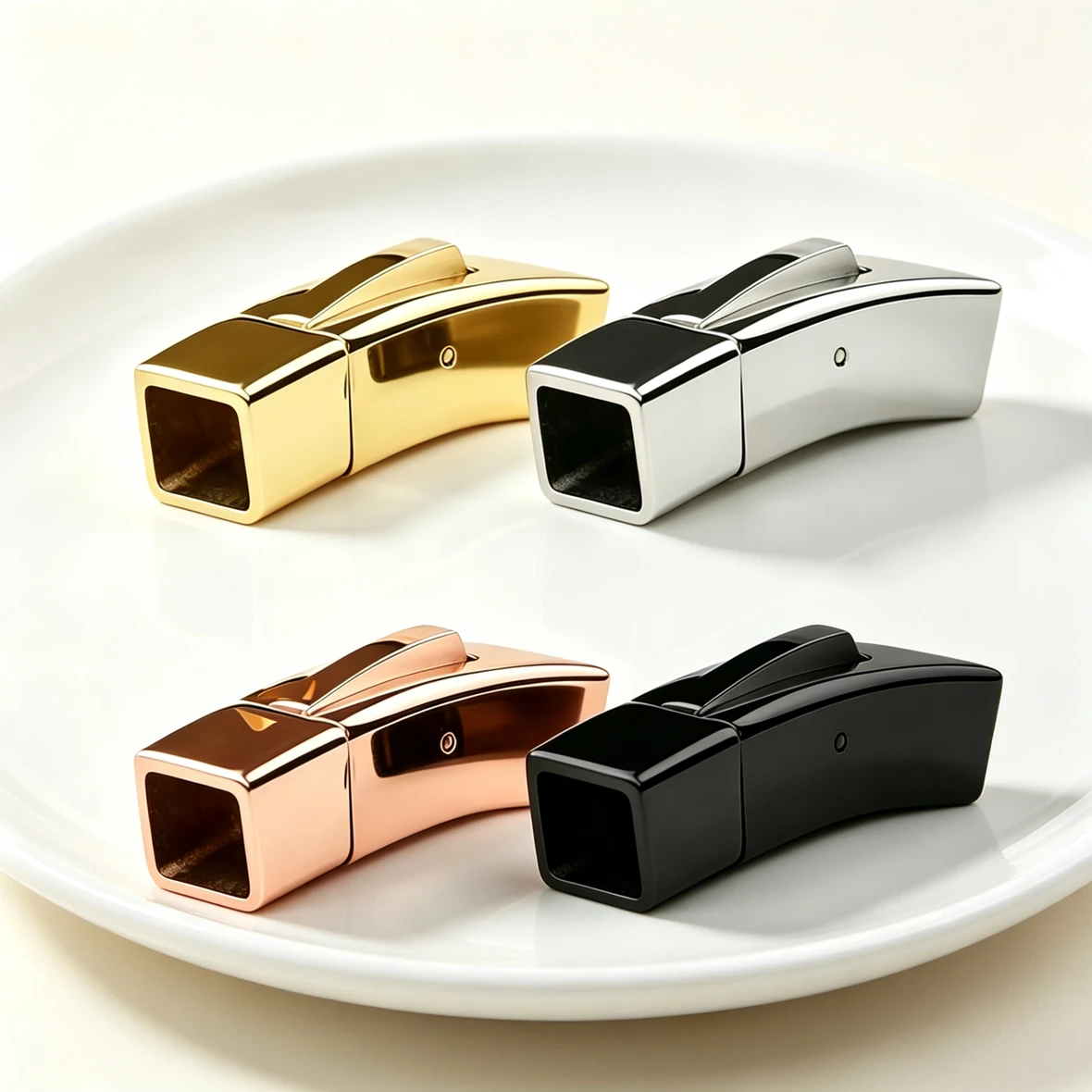 1Pc Stainless Steel Square Hole Push Button Clasp Curved Bayonet Lock For Leather Cord Bracelet Necklace DIY Jewelry Making Part