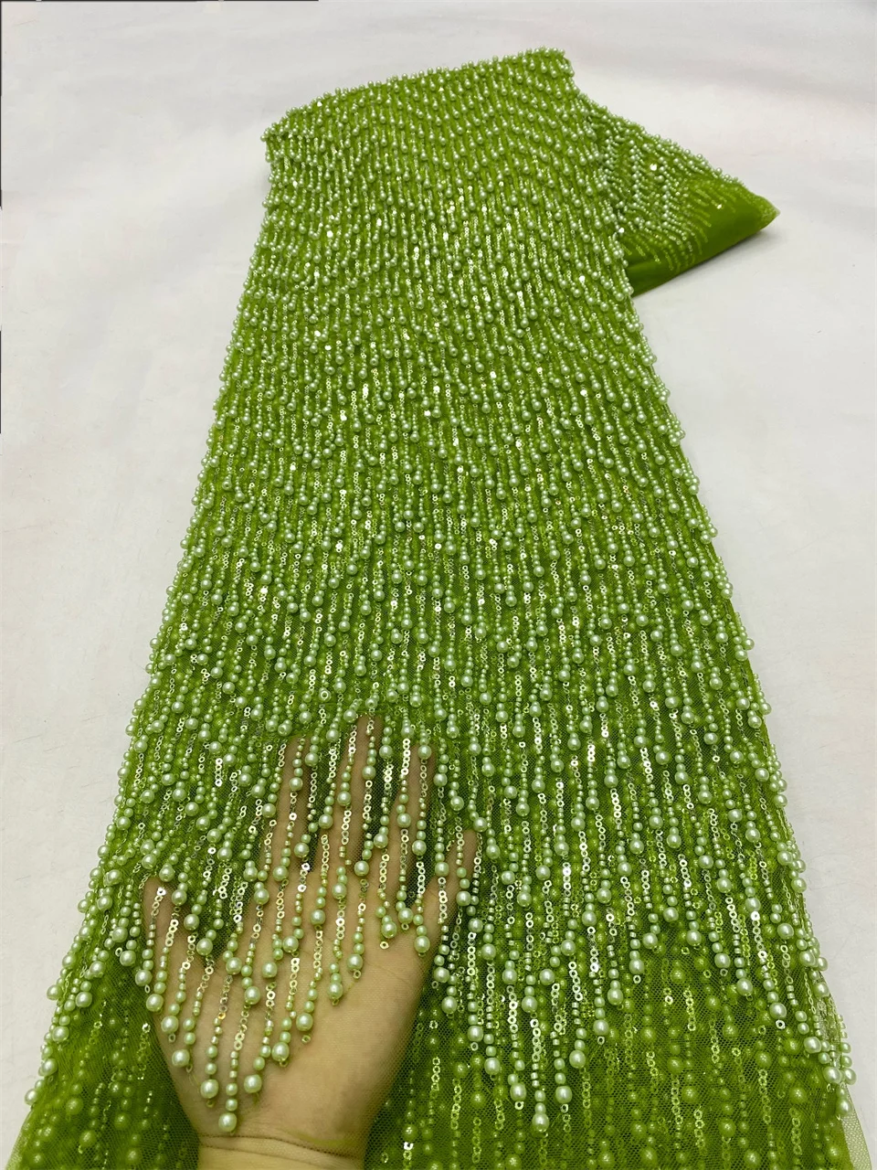 High Quality African French Beaded Lace Fabric 2025 Sewing Sequins Embroidery Nigeria Lace Fabric for Party Dresses