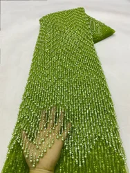 High Quality African French Beaded Lace Fabric 2025 Sewing Sequins Embroidery Nigeria Lace Fabric for Party Dresses