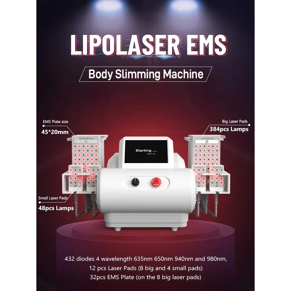 4 Waves 6D Lipolaser Technology Combined with EMS for Non-Invasive Body Contouring and Cellulite Reduction Slimming Machine