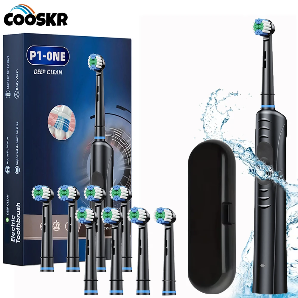 Electric Toothbrush Rechargeable Rotating Fully Automatic Toothbrush for Adult Teeth Whitening Electric Toothbrush with 8 Heads