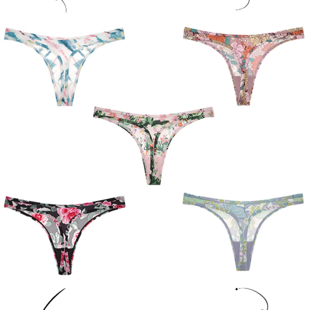 SP&CITY Summer Thin Sexy Thongs Flower Printed Ice Silk Traceless Sexy Women’s Underwear Sports Soft Breahtable Seamless Briefs