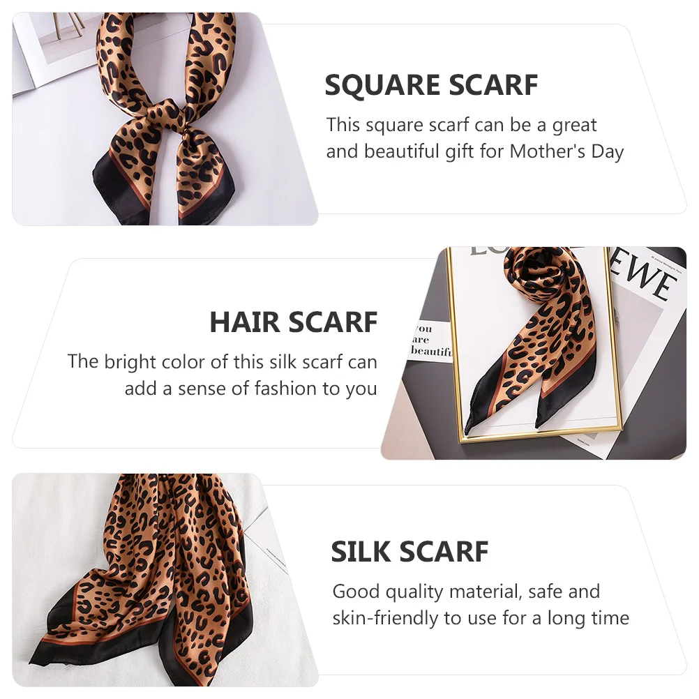 Leopard Silk Scarf Bag Accessory Small Neckerchief Girl Hair Thin Square Gift for Women