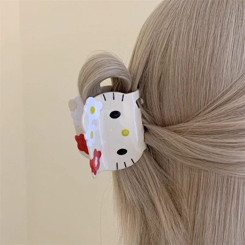 Sanrio Anime Hair Clip Hello Kitty Hawaii Black Leather Shark Clip Cartoon Cute Girl Bun Hair Accessory Gift Cute Girly Heart